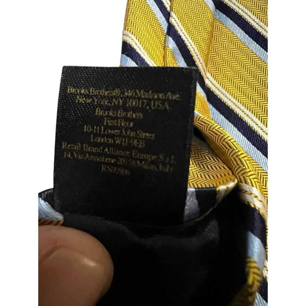 Brooks Brothers‎ Makers All Silk Neck Tie Blue Gold Blue White Stripe